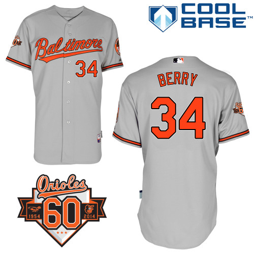 Quintin Berry #34 Youth Baseball Jersey-Baltimore Orioles Authentic Road Gray Cool Base MLB Jersey
